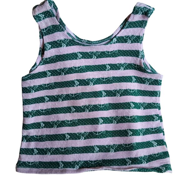 Girls 6/8 Vintage Tank Top Unicycle Print Green White Striped Sleeveless 1970's - Picture 2 of 5